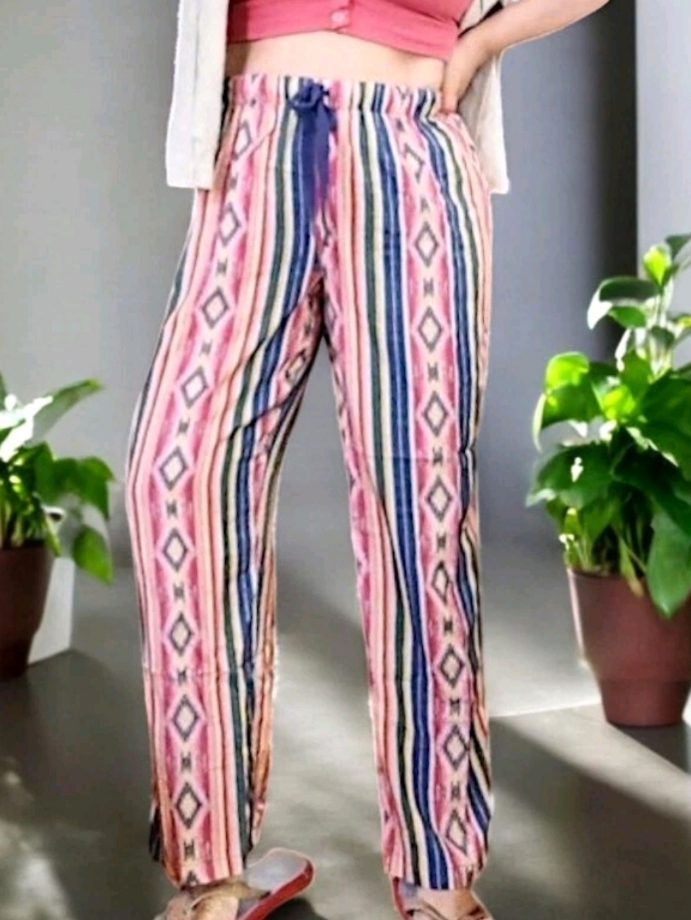 Coldwater Creek Boho Southwestern Tribal Patterned Multi Colored Pants Size PXL